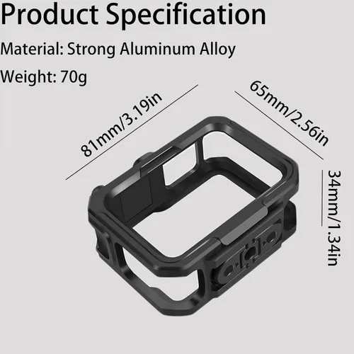 Vista 2 de Funda protectora de aluminio para GoPro Hero 13/12/11/10/9, estuches de marco duro duraderos, marco de carcasa de metal resistente con dedos