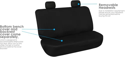 Vista 4 de TLH - Juego de fundas clásicas de asiento de tela, ajuste universal para coche, camión, todoterreno Negro