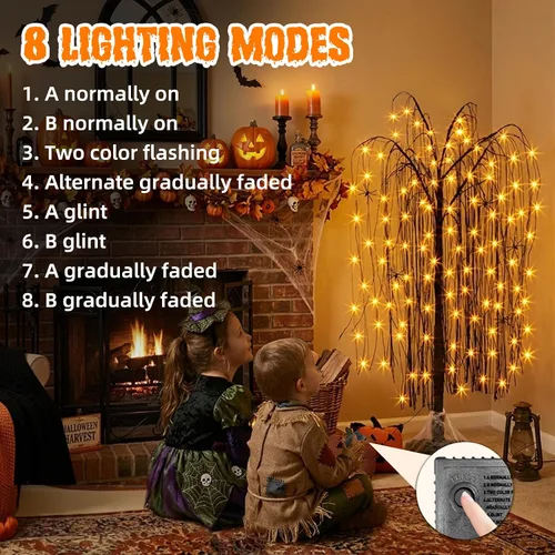 Vista 11 de EAMBRITE Árbol de Halloween de 4 pies iluminado negro espeluznante sauce