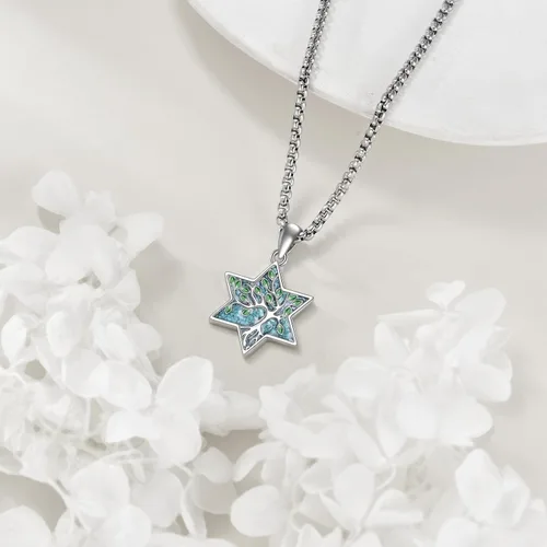 Vista 21 de ONEFINITY Collar de plata de ley 925 con diseño de árbol de la vida con colgante de nudo celta de concha de abulón para mujer