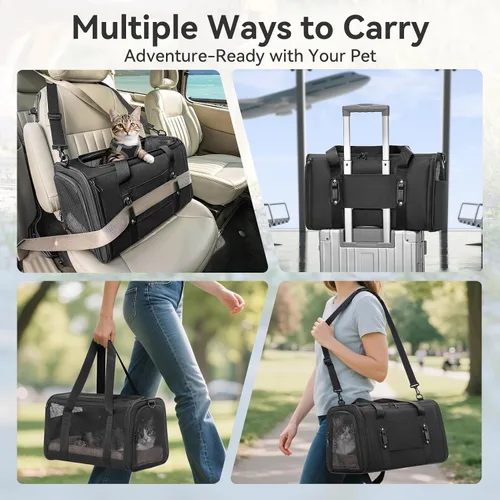 Vista 8 de PETSFIT Transportador de gatos de lados suaves con hebillas de seguridad patentadas, cremalleras bloqueables y correa de seguridad, transportador