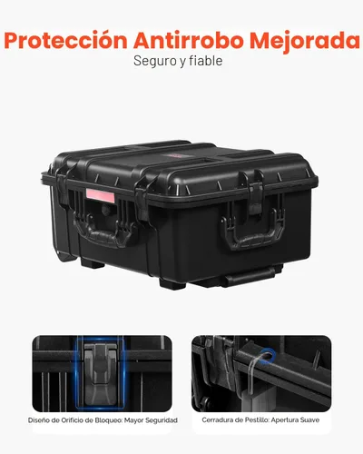 Vista 5 de VEVOR Estuche rígido resistente al agua, caja protectora seca de alta resistencia con espuma precortada, ruedas y asas retráctiles para viajes