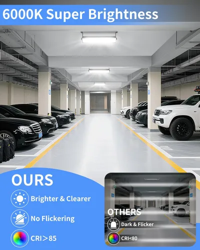Vista 5 de Paquete de 4 Luces LED para Taller, 100W 11000LM Ultra Brillantes, Luz de Garaje Enchufable con Interruptor de Encendido/Apagado + Cable de 6 Pies