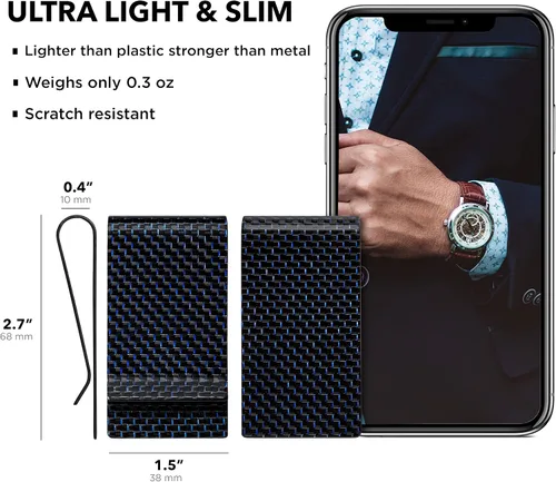 Vista 21 de SERMAN BRANDS Clip de dinero de fibra de carbono para hombres – Cartera delgada con clip de dinero RFID, bolsillo frontal minimalista, cartera EDC