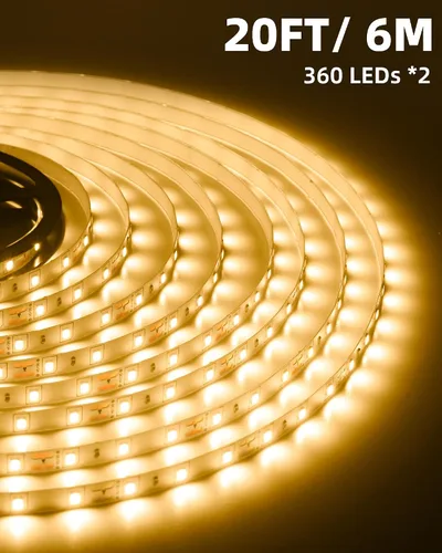 Vista 3 de Tira de luces LED de 20 pies con control remoto, 3000 K luces de cinta cálida y regulable, 12 V, 360 LED, 2835 luces adhesivas fuertes para armario