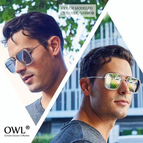Vista 7 de OWL Tony Stark - Gafas de sol cuadradas estilo aviador, montura metálica, estilo Iron Man, gafas vintage para hombre