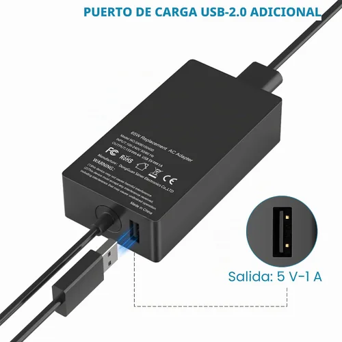 Vista 4 de Cargador Surface Pro de 65W para Microsoft Surface Laptop Pro X, 9, 8, 7+, 7, 6, 5, 4, 3 Windows Surface Laptop 5, 4, 3, 2, 1, Studio, Surface Book
