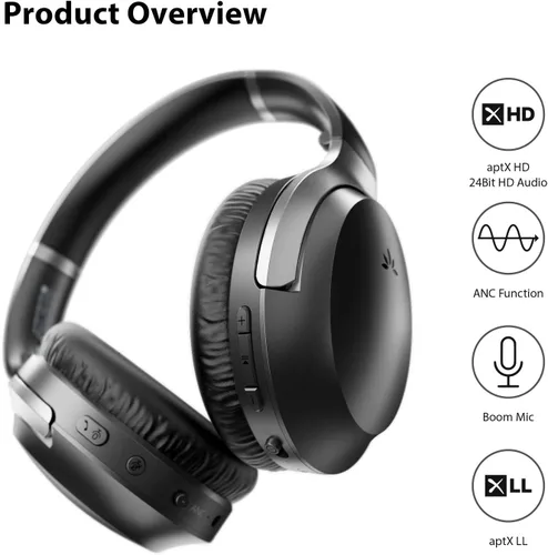 Vista 5 de Avantree Aria Pro aptX-HD Bluetooth 5.0 - Auriculares con cancelación activa de ruido con micrófono para música y llamadas, opción de SSD