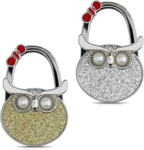 Vista 18 de kwmobile Juego de 2 ganchos para monedero - Gancho para bolso de mano de diamante negro/blanco/plateado
