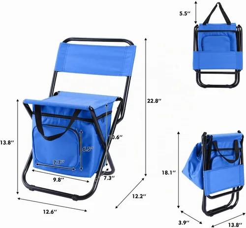 Vista 2 de LEADALLWAY Silla de Pesca con Bolsa Enfriadora Taburete de Pesca Compacto Silla de Camping Plegable