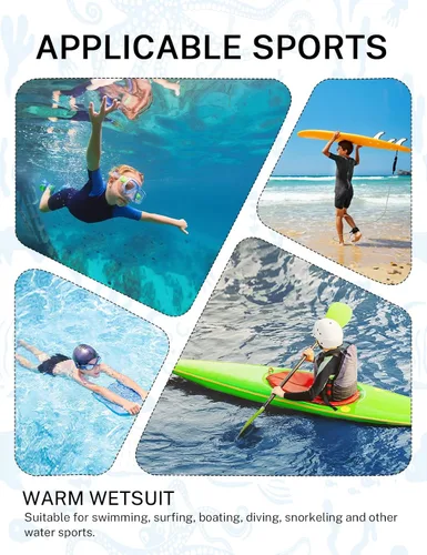 Vista 6 de Traje de neopreno para niños y niñas, traje de neopreno completo de 3/0.079 in y traje corto de 0.118 in para natación, surf
