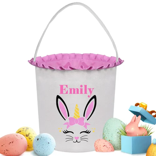 Vista 19 de Cestas de Pascua personalizadas para niños y niñas, cestas de conejo de Pascua personalizadas para niños, cesta de caza de huevos de Pascua, regalos