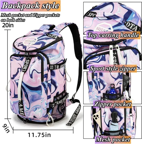 Vista 3 de Mochila de lona con compartimento para zapatos para 4 vías impermeable viaje deporte senderismo portátil, Púrpura, Mochilas de lona