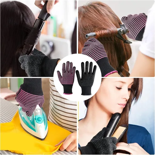 Vista 6 de Guantes térmicos para peinar el cabello, 2 guantes resistentes al calor con golpes de silicona