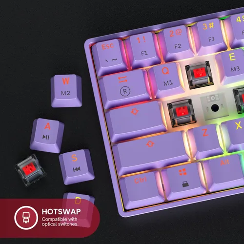 Vista 4 de Teclado mecánico para juegos 61 teclas multicolor RGB iluminado LED retroiluminado con cable programable para jugadores de PCMac