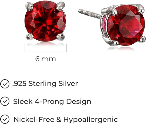 Vista 12 de Amazon Essentials Aretes redondos de plata de ley con piedra natal (anteriormente colección Amazon)