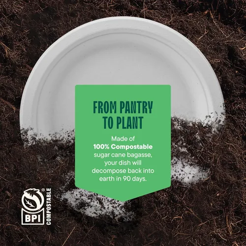 Vista 6 de Stack Man Platos de papel pequeños 100% compostables de 7 pulgadas, resistentes [paquete de 125] Platos desechables ecológicos de bagazo blanco
