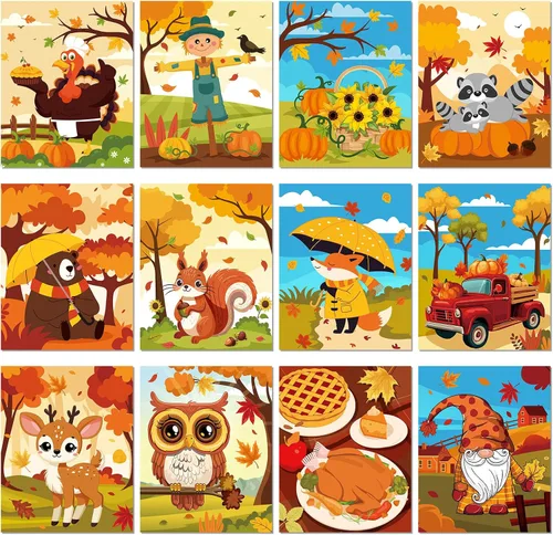 Vista 12 de Sherr 12 lienzos predibujados preimpresos para adultos, para sorber y pintar, lienzos de fiesta, kit de pintura para verano, Pascua, Día de la Madre