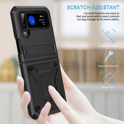 Vista 5 de Lunivop Funda de metal resistente para Samsung Galaxy Z Flip 3/Z Flip 4 Negro