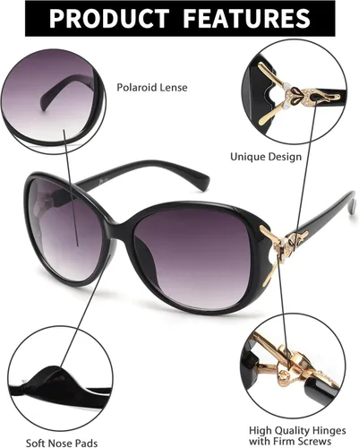 Vista 3 de JM Polarized Sunglasses, Womens Trendy Oversized Big Large Driving Sun Glasses, Sensitive Eyes UV Protection Sunnies