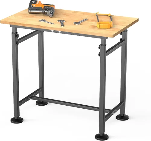 Vista 9 de TORACK Banco de trabajo ajustable con tapa de madera de caucho, 42" x 20