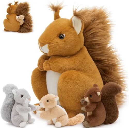 Vista 30 de MaoGoLan 4 animales de peluche de castor con tres bebés en el interior, regalo de felpa de castor gigante esponjoso de 17.7 pulgadas, divertidos