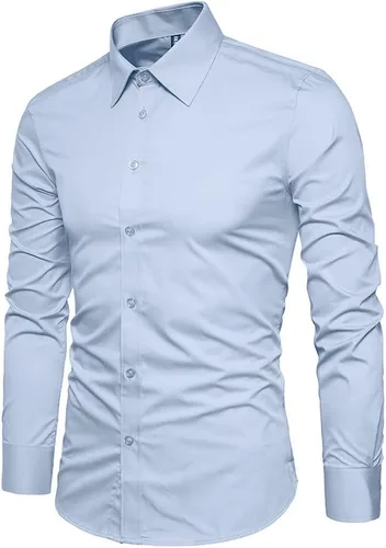 Vista 2 de Manwan walk Camisas de vestir para hombre de manga larga de algodón con botones y mangas largas, de corte ajustado