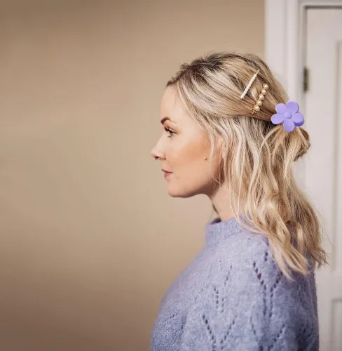 Vista 4 de Pinzas para el cabello pequeñas y lindas con flores para accesorios para el cabello, pinzas para el cabello para mujeres y niñas, color crema, 10