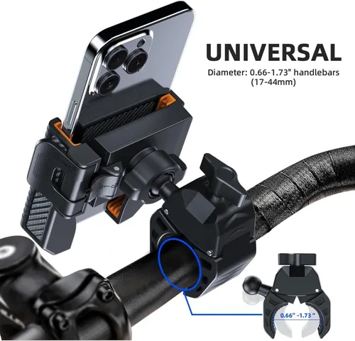 Vista 3 de Soporte de teléfono para bicicleta, soporte para manillar de bicicleta, abrazadera para teléfono celular, clip para iPhone 16 Pro Max/Plus, 15 Pro