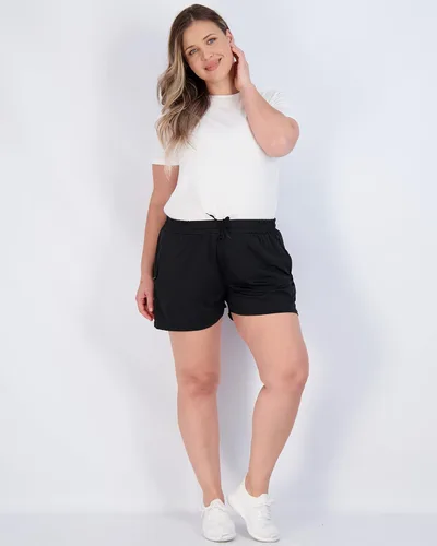 Vista 4 de Real Essentials - Paquete de 4unidades pantalones cortos deportivos para mujer con bolsillos con cremallera (disponible en tallas grandes)