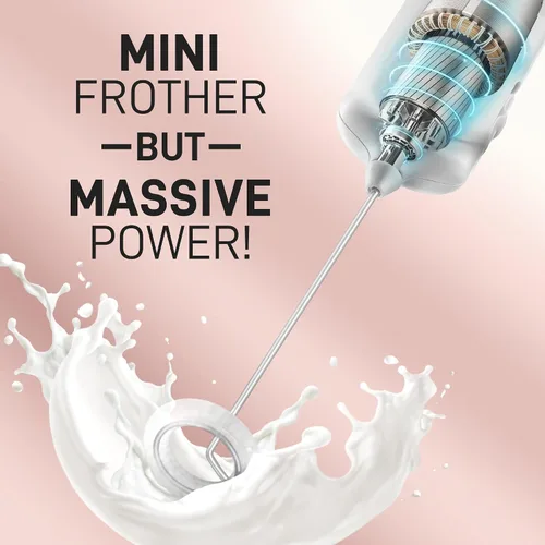 Vista 3 de Varita de espumador de leche mini y potente – Potente espumador de café de mano, mezclador de bebidas operado con batería – Tamaño de bolsillo