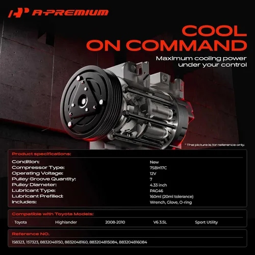 Vista 2 de A-Premium Compresor A/C con embrague compatible con Toyota Highlander 3.5L 2008-2010