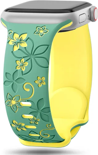 Vista 16 de Bandas con grabado floral compatibles con Apple Watch de 41mm 40mm 44mm 45mm 42mm 38mm 46mm 49mm para mujeres, correa deportiva de silicona suave
