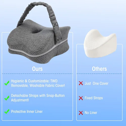 Vista 13 de LITTOAK - Almohada de rodilla para personas que duermen de lado y alivio del dolor de ciática Almohada de pierna para dormir de lado con correa