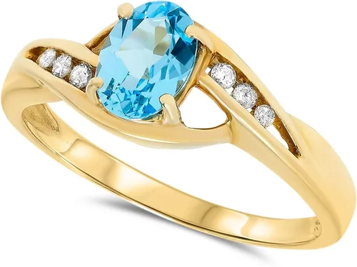 Vista 2 de Anillo de promesa ovalado de oro amarillo de 10 quilates con topacio azul y piedra preciosa auténtica para mujer, piedra natal de diciembre, Metal
