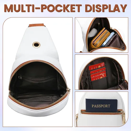 Vista 6 de Hvjcez Small sling bag for women crossbody purse Waterproof Leather Fanny Packs for Women Chest Bag with Adjustable Strap
