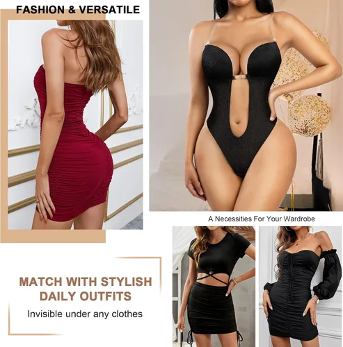Vista 4 de FeelinGirl Faja invisible sin espalda para mujer, talla grande, faja invisible con brasier integrado