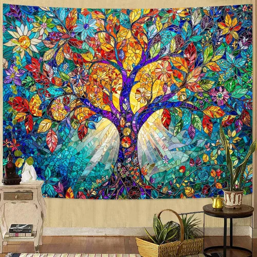Vista 19 de Lunerfex Tapiz de árbol de la vida, tapiz de pared de fase lunar, tapices verdes para dormitorio, techo, tapices para colgar en la pared