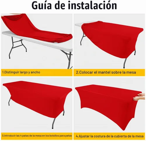 Vista 6 de Smiry Paquete de 2 manteles de elastano de 6 pies, manteles elásticos ajustables extensibles, lavables y sin arrugas, cubiertas rectangulares de Rojo
