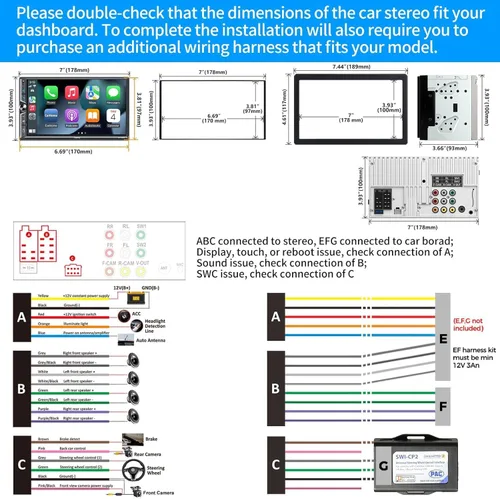 Vista 6 de Estéreo de auto de doble DIN de 7 pulgadas compatible con Apple CarPlay inalámbrico y Android Auto, puertos de subwoofer dual de 240 W y 4.2