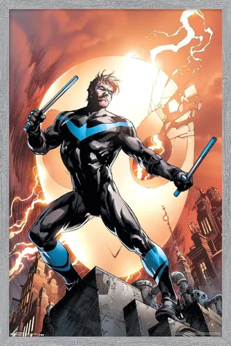 Vista 19 de Trends International DC Comics Nightwing - Póster de pared de fuego, 14.725 x 22.375 pulgadas, versión enmarcada de madera de granero