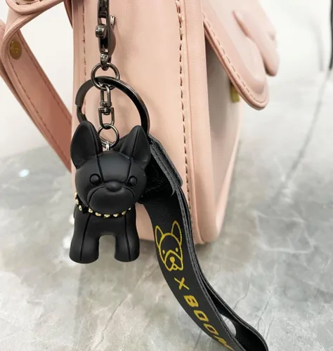 Vista 2 de Llavero Kawaii de Bulldog para mujeres y hombres, lindo llavero de bulldog francés para mochila