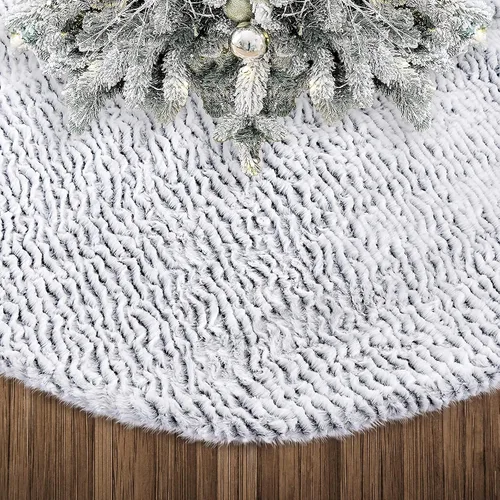 Vista 2 de yuboo Falda de árbol de Navidad bohemia de piel, 48 pulgadas, Minky Couture, moderna alfombra de árbol gris para decoración y adornos bohemios