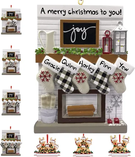 Vista 26 de Adornos de Navidad personalizados 2025, repisa de chimenea, familia de 2/3/4/5/6 nombres de miembros de la familia Joy para decoraciones de árbol