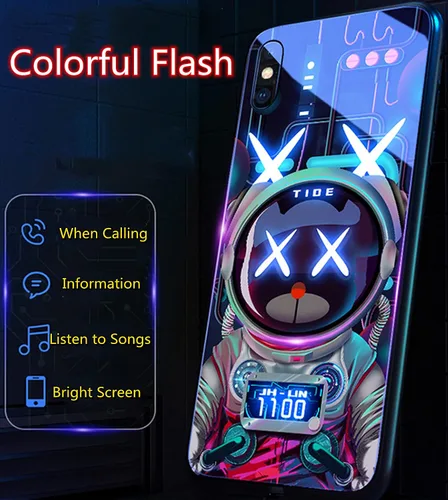 Vista 4 de Funda compatible con iPhone 13 Pro Max colorida y luminosa de vidrio templado, funda protectora para teléfono celular, funda LED brillante de TPU a