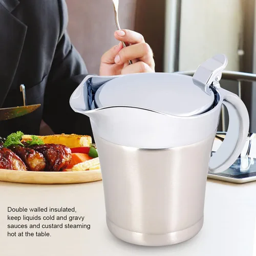 Vista 8 de Salsa de 15.2 fl oz, olla de salsa, acero inoxidable 304 con aislamiento térmico de doble pared, recipiente para servir bebidas, olla de cocina