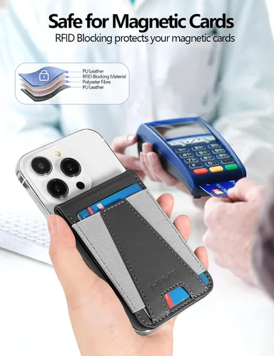 Vista 6 de Cartera magnética para Apple Magsafe, diseñada para cartera MagSafe, cartera magnética de cuero Eiffel-Tower con soporte ajustable para iPhone 16/16