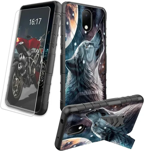 Vista 9 de Funda para AT&T Maestro Max 2021/Cricket Ovation 2 con protector de pantalla de vidrio templado, funda resistente con función atril integrada