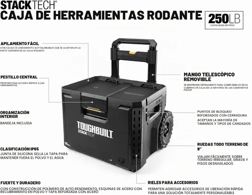 Vista 2 de ToughBuilt StackTech Rolling Tool Box with 9-Inch Wheels, 250 lb Capacity