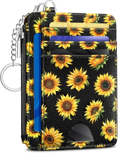 Vista 13 de Kelvoris Tarjetero pequeño para mujer, cartera delgada con bloqueo RFID, llavero con bolsillo para monedas con cremallera, bolsillo frontal